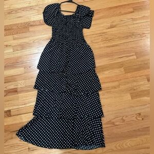 Elegant Asymmetrical Black and White Polka Dot Dress